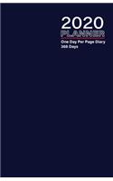 2020 Planner - One Day Per Page Diary 366 Days: Jan 1, 2020 to Dec 31, 2020 - Fully Lined and Dated Journal with extra pages for Notes - Navy blue