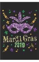 Mardi Gras 2019: Mardi Gras 2019 Women Girls Mask Beads Gift Journal/Notebook Blank Lined Ruled 6x9 100 Pages