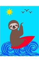 Smiling Sloth Surfing Wave Notebook Journal 150 Page College Ruled Pages 8.5 X 11