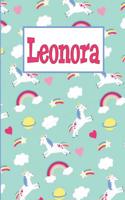 Leonora: Personalized Named Unicorn Journal Notebook Pretty Magical Rainbows & Hearts Cover for Women and Girls Lined Pages