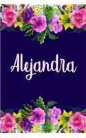 Alejandra: Personalized Name Pink Floral Design Matte Soft Cover Notebook Journal to Write In. 120 Blank Lined Pages