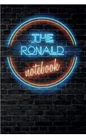 The RONALD Notebook: Vintage Blank Ruled Personalized & Custom Neon Sign Name Dotted Notebook Journal for Boys & Men. Wall Background. Funny Desk Accessories. Retro Back