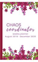 Chaos Coordinator Weekly Planner August 2019 to December 2020: Handy Portable Size Weekly View Family Planner, August 1, 2019 to Dec 31st, 2020: Organizer & Diary: Modern Florals in Pink Red & Purple - 1 page pe