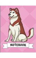 Notebook: White Brown Husky Malamute Dog Cartoon on a Pink Diamond Background. Book is Filled with Lined Journal Paper for Notes and Creating Writing.