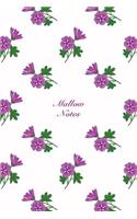 Mallow Notes: 6"x9" Notebook Watercolor Texture Design Botanic Garden Flower Pattern Cover. 108 Blank Lined Pages Matte Softcover Note Book Journal