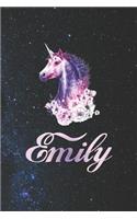 Emily: First Name Personalized Unicorn Customized Names Gift Birthday Girl Notebook Journal