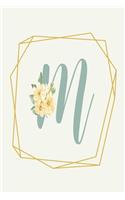 M: Floral Calligraphy Monogram Journal Geometric Golden Line Minimal Frame Undated Lined 6x9