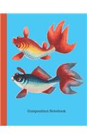 Composition Notebook: Large blank college ruled notebook with antique Chinese gold and silver fish illustration