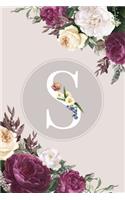 S: Monogram Initial S Notebook Elegant Pretty Cute Flowers Blank Lined Paper Journal Present for Women and Girls