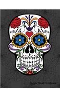 Sugar Skull Notebook: Floral Skull on Spiderweb Background: Notebook, Diary or Sketchbook with Large Wide Ruled Paper
