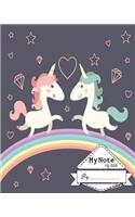 Notebook: My Note My Idea,8 x 10, 110 pages: Couple Unicorn: (School Notebooks)