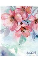 Notebook: Blooming Spring, Pink Floral Watercolor, Notebook, Composition Book, Journal, 8.5 x 11 inch 110 page, Wide Ruled