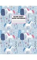 Blank Sheet Music Notebook: Cute Unicorn Matte Cover Design with 110 Pages White Paper Interior for Musician Students and Professionals Playing Piano, Ukelele, Mandolin and oth