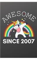 Awesome Since 2007 Notebook for Kids, Birthday Unicorn, Cute Happy Birthday Dabbing Unicorn Birthday Gift Black Cover: Lined Notebook / Journal Gift, 120 Pages, 6x9, Birthday Gift, Cute Gift, present, Unicorn Lover, Soft Cover, Matte Finish