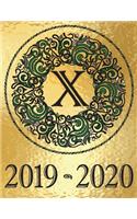 Weekly Planner Initial Monogram "X" September 2019 - December 2020: Personalized 16-Month Large Print Letter-Sized Schedule Organizer by Week for Teachers and Students Printed and Designed in USA(24 2019 Metallic Gold Bg - Elegant Black/Green Medallion)