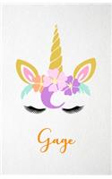 Gage A5 Lined Notebook 110 Pages: Funny Blank Journal For Lovely Magical Unicorn Face Dream Family First Name Middle Last Surname. Unique Student Teacher Scrapbook/ Composition Great