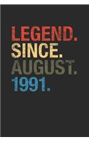 Legend Since August 1991: Small Lined Notebook - Happy Birthday Gift or Happy Anniversary Gift Idea