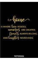 Home is where love resides memories are created, friends always belong Notebook