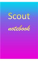 Scout: Blank Notebook - Wide Ruled Lined Paper Notepad - Writing Pad Practice Journal - Custom Personalized First Name Initial S Blue Purple Gold - Taking 