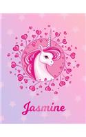 Jasmine: Unicorn Large Blank Primary Handwriting Learn to Write Practice Paper for Girls - Pink Purple Magical Horse Personalized Letter J Initial Custom Fir