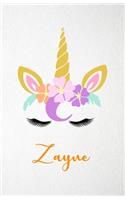 Zayne A5 Lined Notebook 110 Pages: Funny Blank Journal For Lovely Magical Unicorn Face Dream Family First Name Middle Last Surname. Unique Student Teacher Scrapbook/ Composition Great