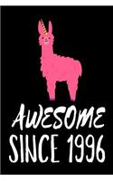 Awesome Since 1996: Funny Pink Llama Birthday Gift Notebook for Women