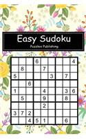 Easy Sudoku: Sudoku Puzzle Game for Beginers with Colorful Flowers Pattern Fabric Background Cover