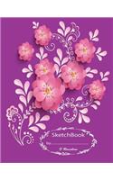 SketchBook By F Rainbow: Graphic Flowers On The Cover Of The Purple Book Cover and Blank Pages, Extra large (8.5 x 11) inches, 110 pages, White paper, Sketch, Draw and Paint(1 Graphic Flowers)
