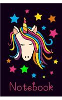 Notebook: Cute Doodle Unicorn & Stars 6x9 Blank Lined Notebook for Girls, 120 pages