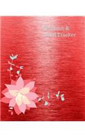 Workout & Food Tracker: Daily Workout & Food Journal / Notebook / Diary, 90 Day 190 pages Daily Exercise Meal Progress Tracker For a Better You with a flowery red cover.