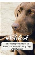 Notebook: The more people I get to know the more I like my dog: Mark Twain: A5 (6 x 9 Inches) Notebook Journal Diary. High Quality Hand Writing Journal with 1