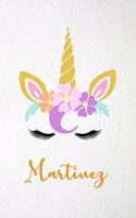 Martinez A5 Lined Notebook 110 Pages: Funny Blank Journal For Lovely Magical Unicorn Face Dream Family First Name Middle Last Surname. Unique Student Teacher Scrapbook/ Composition Great