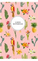 Lined Notebook: Tropical Notebook for Women Girls Pink Floral Cactus Succulents Parrots Journal College Ruled Blank Lined (6 X 9) Small Composition Book Planner Dia