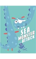 Sea monster attack: Monster on green cover (8.5 x 11) inches 110 pages, Blank Unlined Paper for Sketching, Drawing, Whiting, Journaling & Doodling(6 Monster on Green Sketchbook)