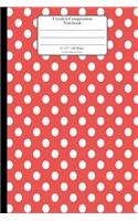 Unruled Composition Notebook. 6" x 9". 120 Pages. Circles Pattern Cover: White Polka Dots Circles On Red White Retro Pattern Cover. Unruled blank notebook, sketchbook, drawing book. Blank paper for drawing, doodling or sk