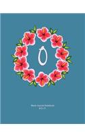 Blank Journal Notebook: O: Monogram with Hibiscus Wreath. Original Artwork, Soft blue covered Journal, 110 Blank pages 8.5x11