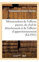 Mémorandum de l'Officier Payeur, Du Chef de Détachement Et de l'Officier d'Approvisionnement