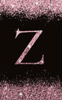 Z: Personalized Initial Monogram Blank Lined Notebook Journal Printed Glitter Black and pink, for Women and Girls 6x9 inch. Christmas gift, birthday gi