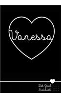 Vanessa Dot Grid Notebook: Personalized Name Journal Black Heart - Punktraster Notizbuch Personalisiert Mit Namen