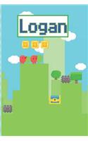 Logan: Personalized Named Gamer Journal Notebook Cool 8 Bit Platform Game Cover for Boy's and Men Lined Pages