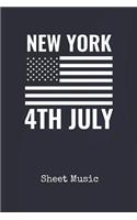 Sheet Music: New York United States of America Blank Writing Journal Patriotic Stars & Stripes Red White & Blue Cover Daily Diaries for Journalists & Writers Not