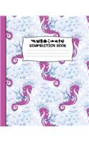 Composition Book: Cute Pink Seahorses Wide-Ruled Composition Notebook. 8" x 10" Blank Ruled To Write In For School Students And Teachers