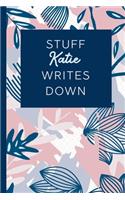 Stuff Katie Writes Down: Personalized Journal / Notebook (6 x 9 inch) STUNNING Navy Blue and Mauve Blush Pink Pattern