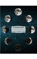 Composition Book: with Wide Ruled Lines - Gorgeous Watercolor Phases of the Moon