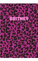 Britney: Personalized Pink Leopard Print Notebook (Animal Skin Pattern). College Ruled (Lined) Journal for Notes, Diary, Journaling. Wild Cat Theme Design wi