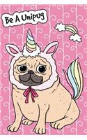Journal Notebook For Dog Lovers Unicorn Pug - Pink: 110 Page Plain Blank Journal For Drawing, Writing, Doodling In Portable 6 x 9 Size(55 My Favorite Plain Journal)