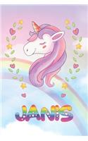 Janis: Janis Unicorn Notebook Rainbow Journal 6x9 Personalized Customized Gift For Someones Surname Or First Name is Janis