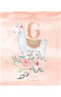 2020 Planner G: Llama Rose Gold Monogram Letter G with Pink Flowers (7.5 x 9.25 in) Vertical at a glance Personalized Planner for Women Moms Girls and School