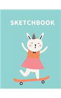 Sketchbook: A Cute Rabbit Kawaii Sketchbook for Kids: 100 Pages of 8.5" x 11" Large Blank Paper for Drawing, Doodling Painting or Sketching