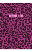 Amalia: Personalized Pink Leopard Print Notebook (Animal Skin Pattern). College Ruled (Lined) Journal for Notes, Diary, Journaling. Wild Cat Theme Design wi